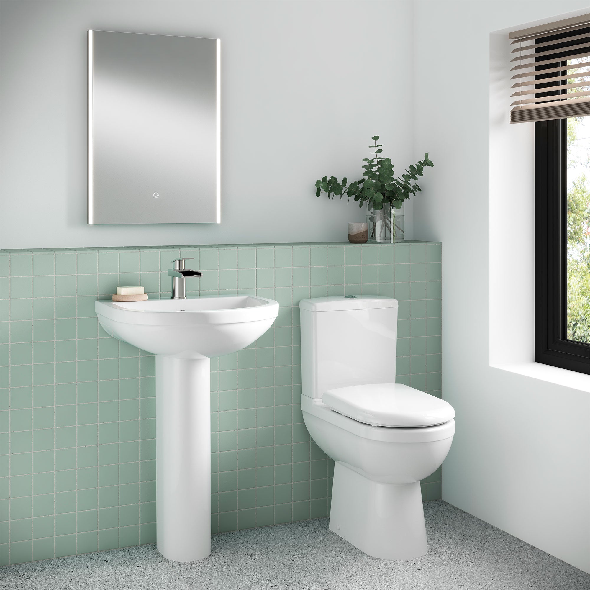 Nuie Ivo 375 x 625mm White Close Coupled Comfort Height WC Pan And Cistern