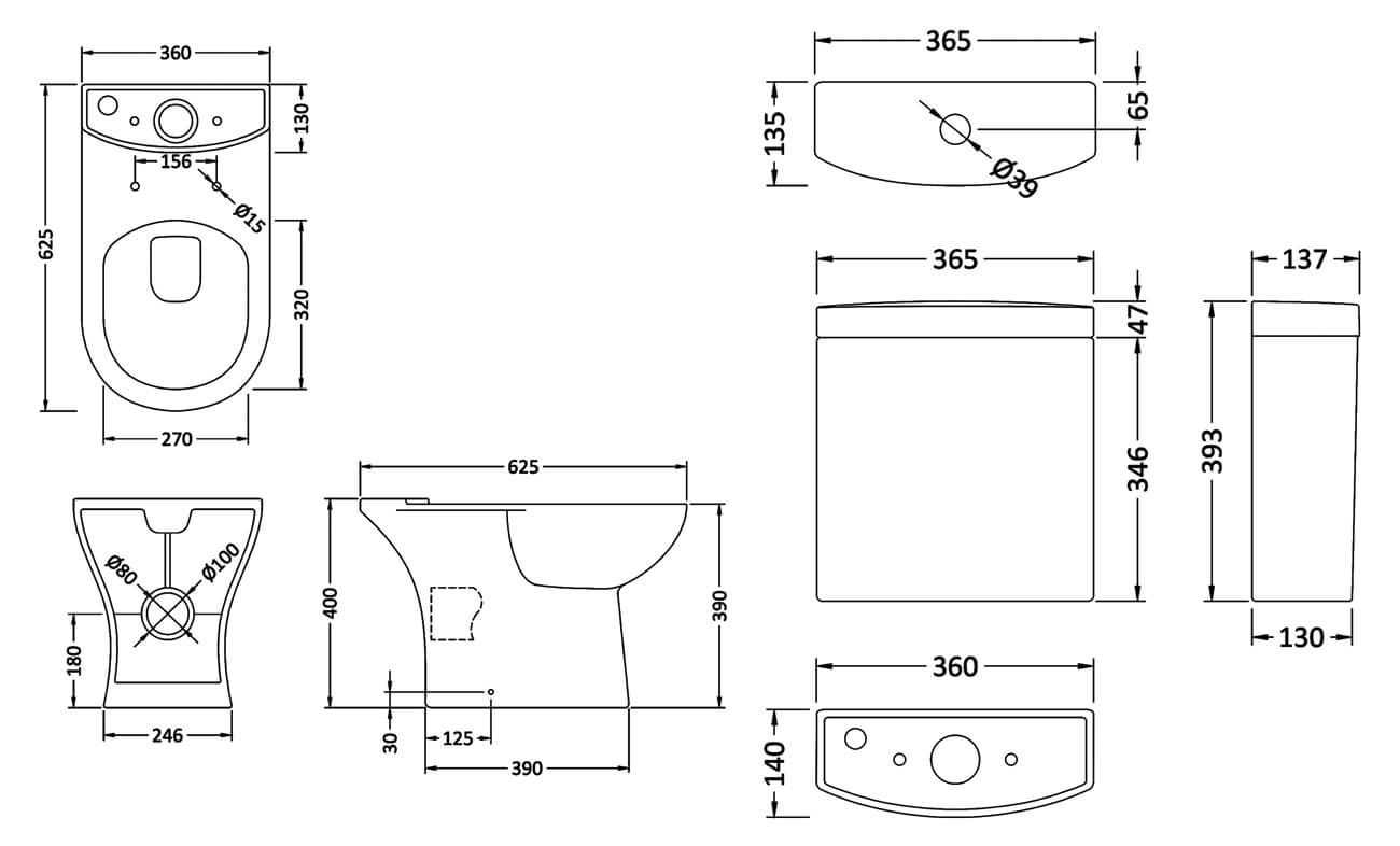 Nuie Lawton 625mm Compact Pan White With Cistern