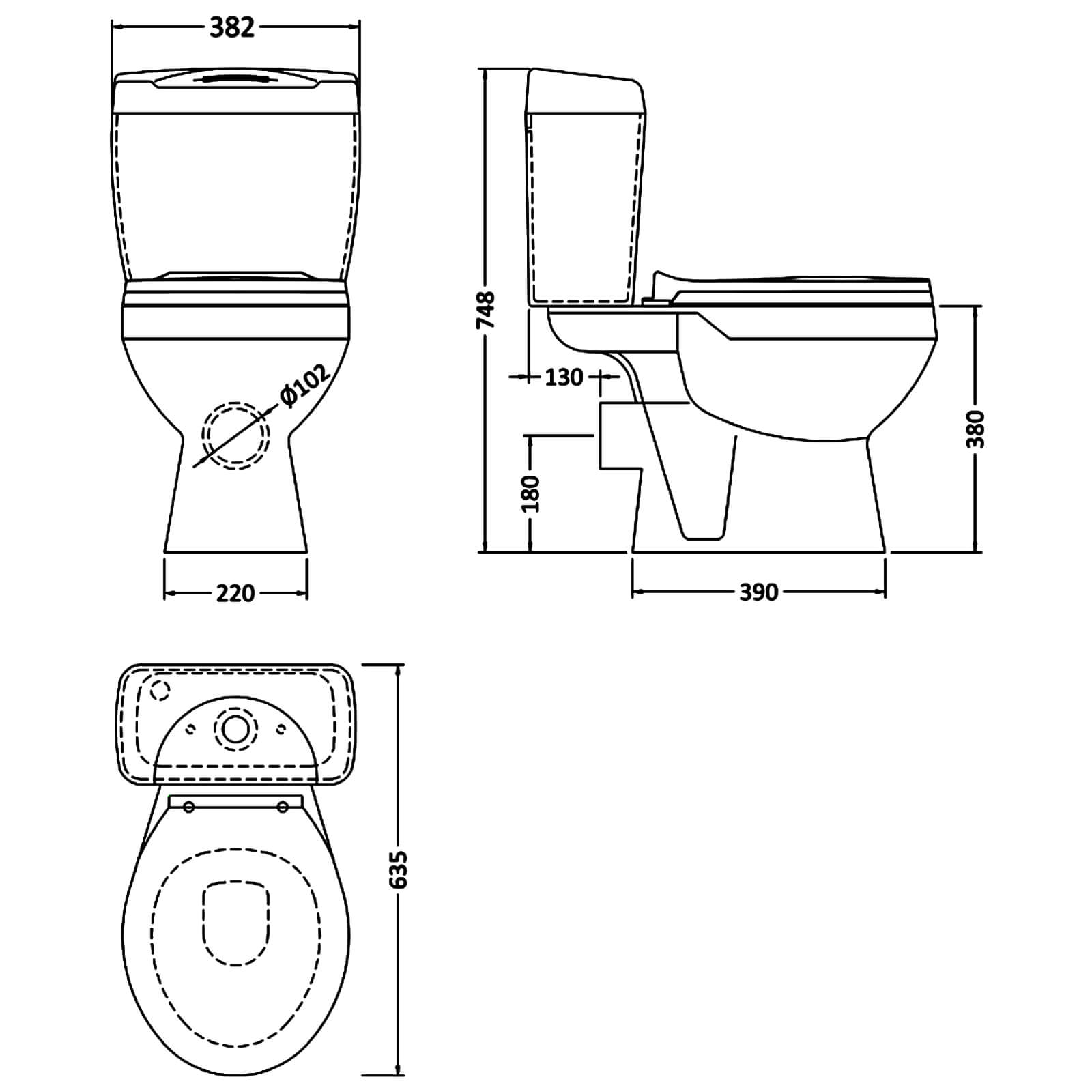 Nuie Melbourne 382 x 635mm Close Coupled White WC Set