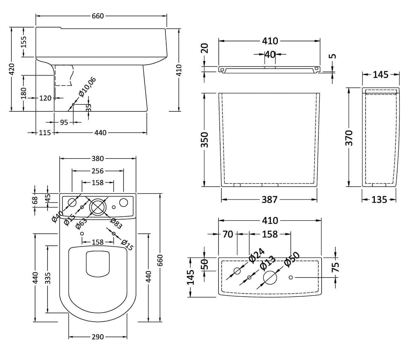 Nuie Ambrose 410 x 660mm White Semi Flush To Wall Pan With Cistern