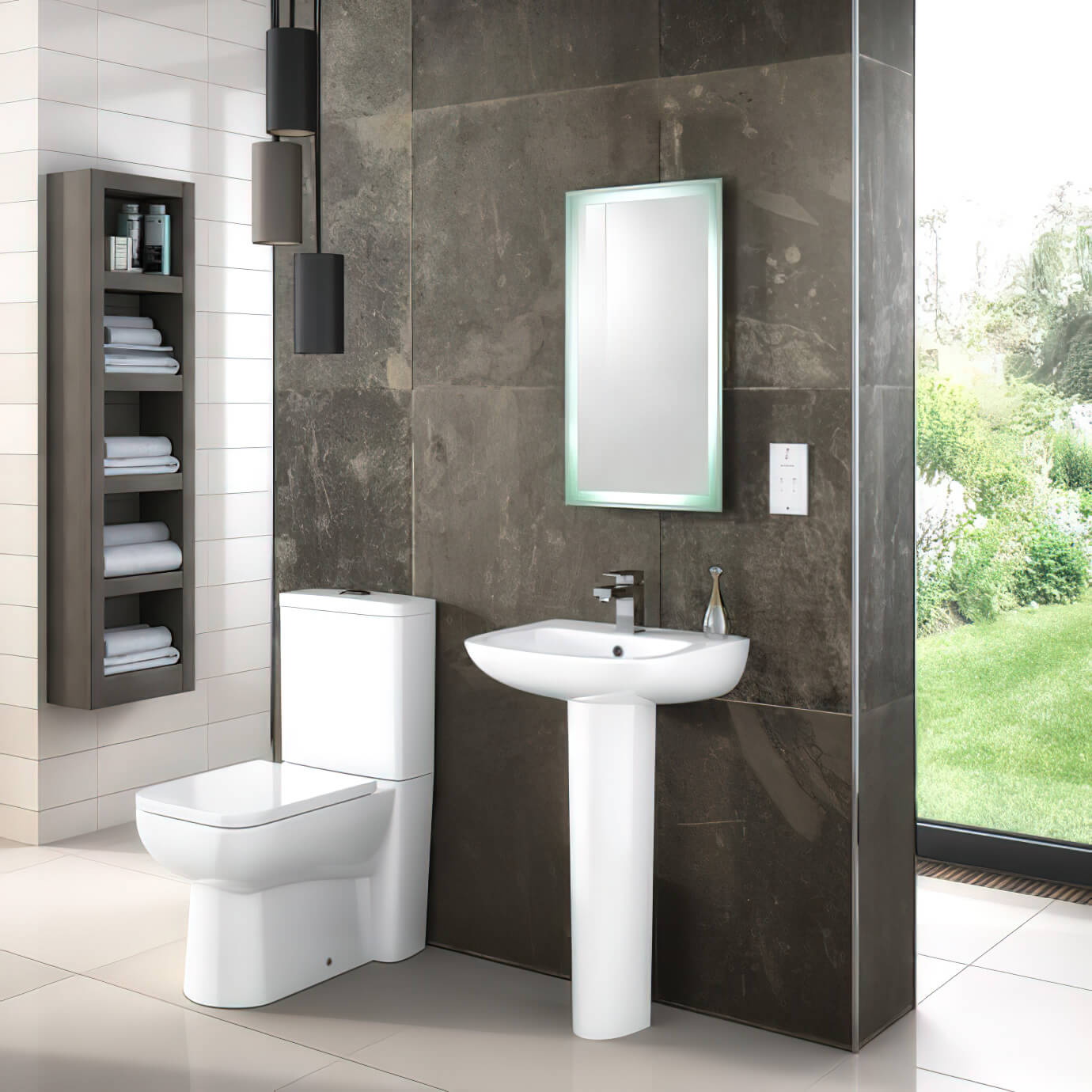 Nuie Ambrose 380mm Compact Semi Flush To Wall Pan With Cistern And Seat
