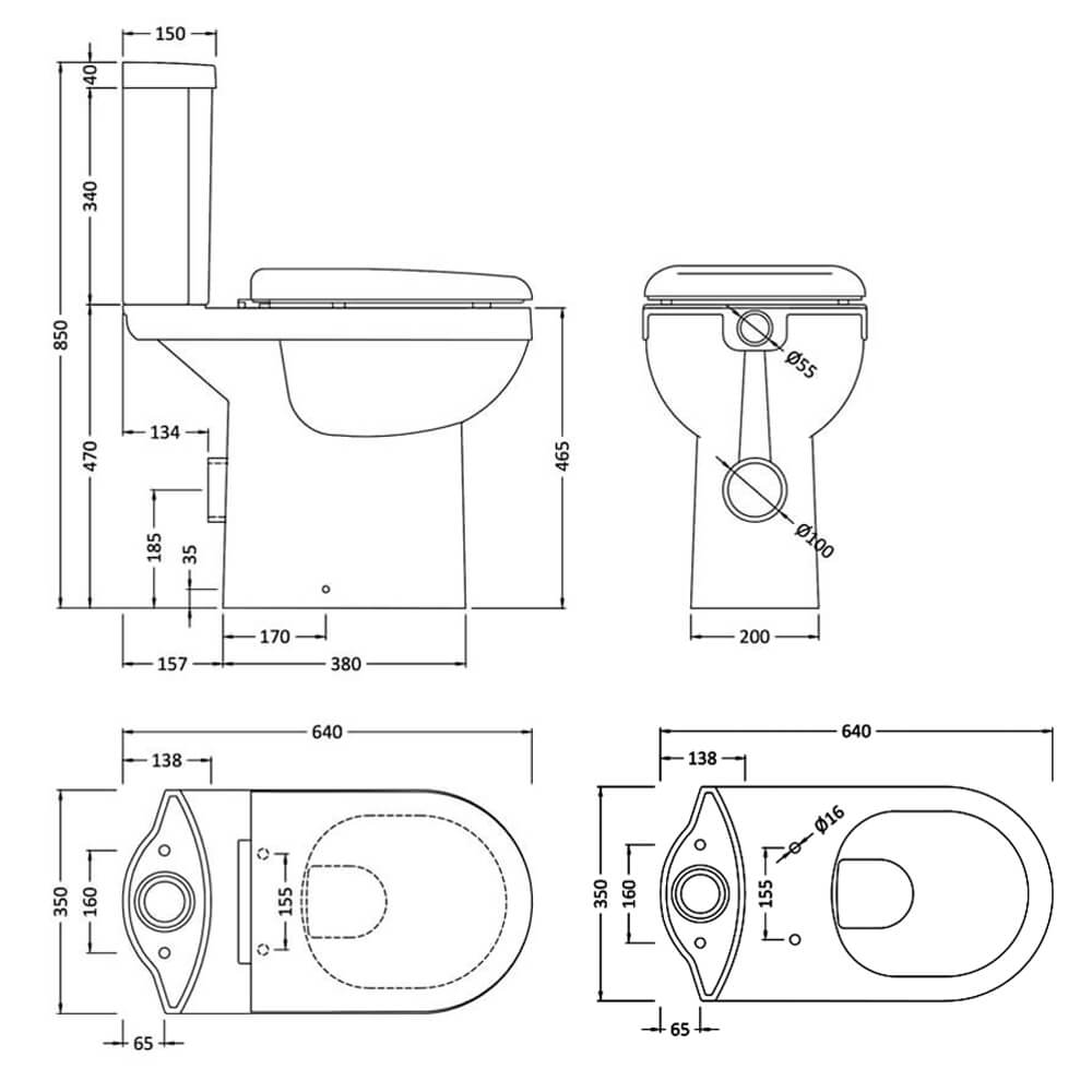 Nuie Ivo 375 x 625mm White Close Coupled Comfort Height WC Pan And Cistern