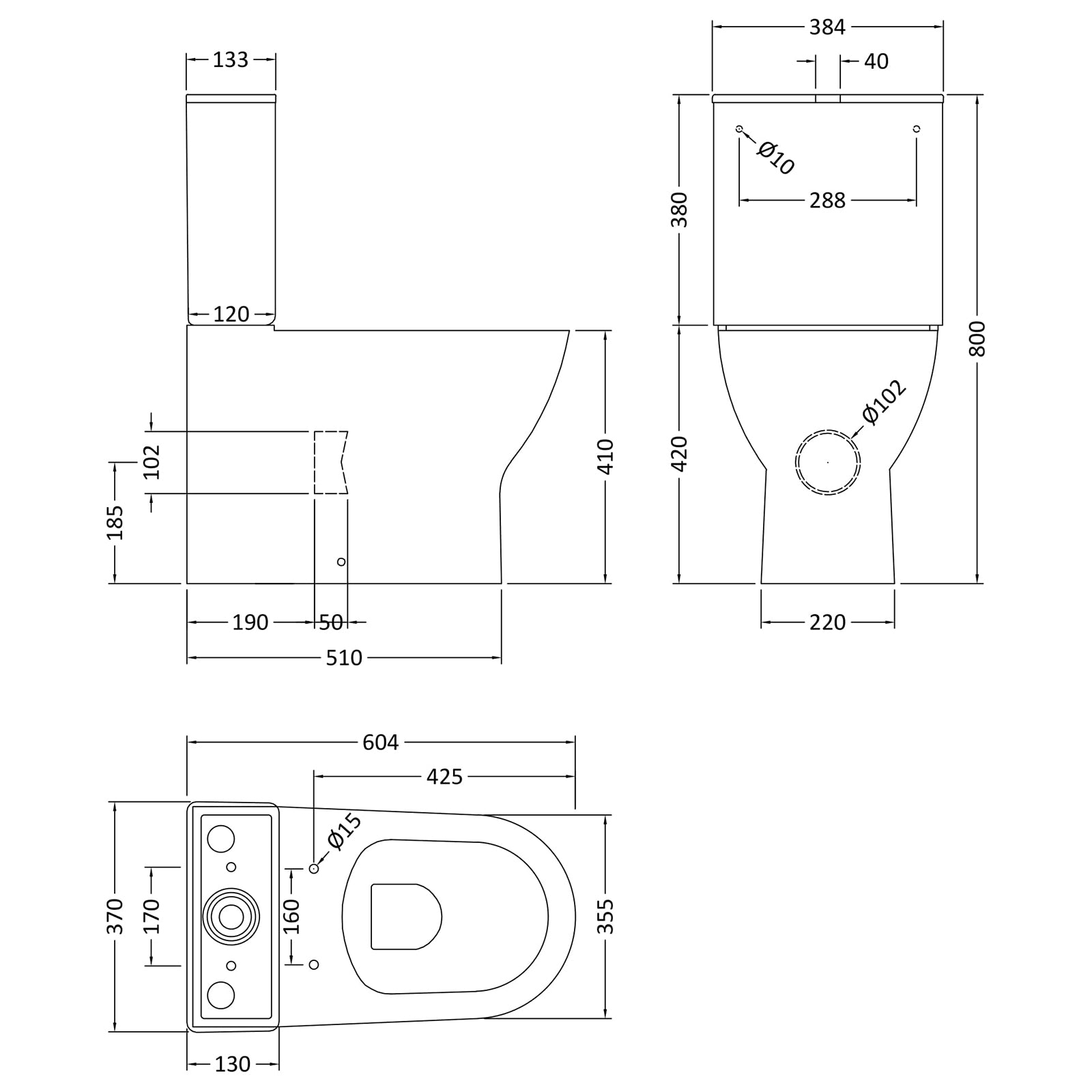 Nuie Freya 384 x 604mm White Close Coupled Toilet With Cistern And Seat