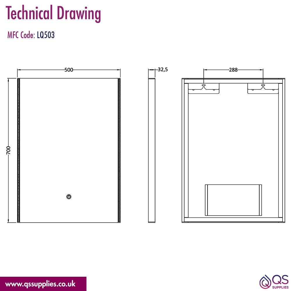 Hudson Reed 500 x 700mm Touch Sensor LED Mirror With Demister Pad