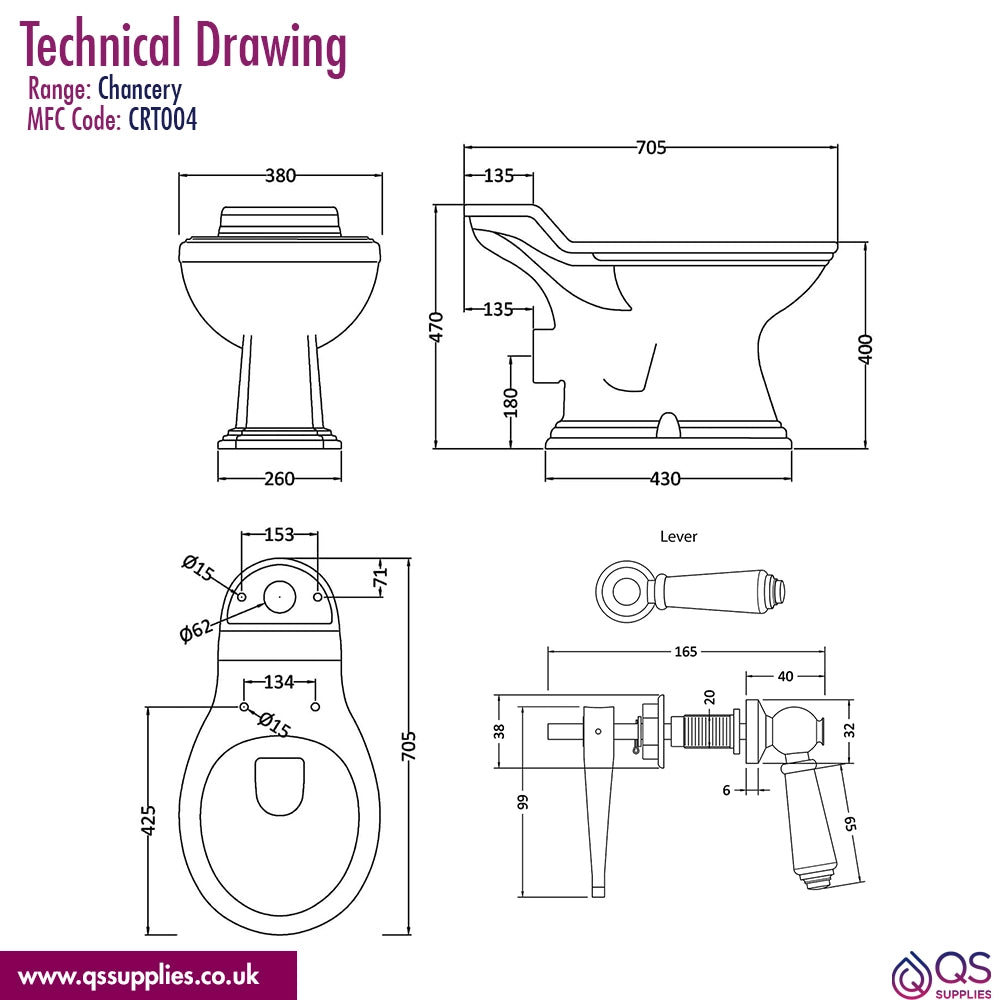 Hudson Reed Chancery 710mm Close Coupled WC Pan White With Cistern