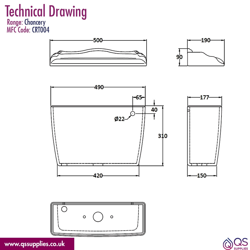 Hudson Reed Chancery 710mm Close Coupled WC Pan White With Cistern