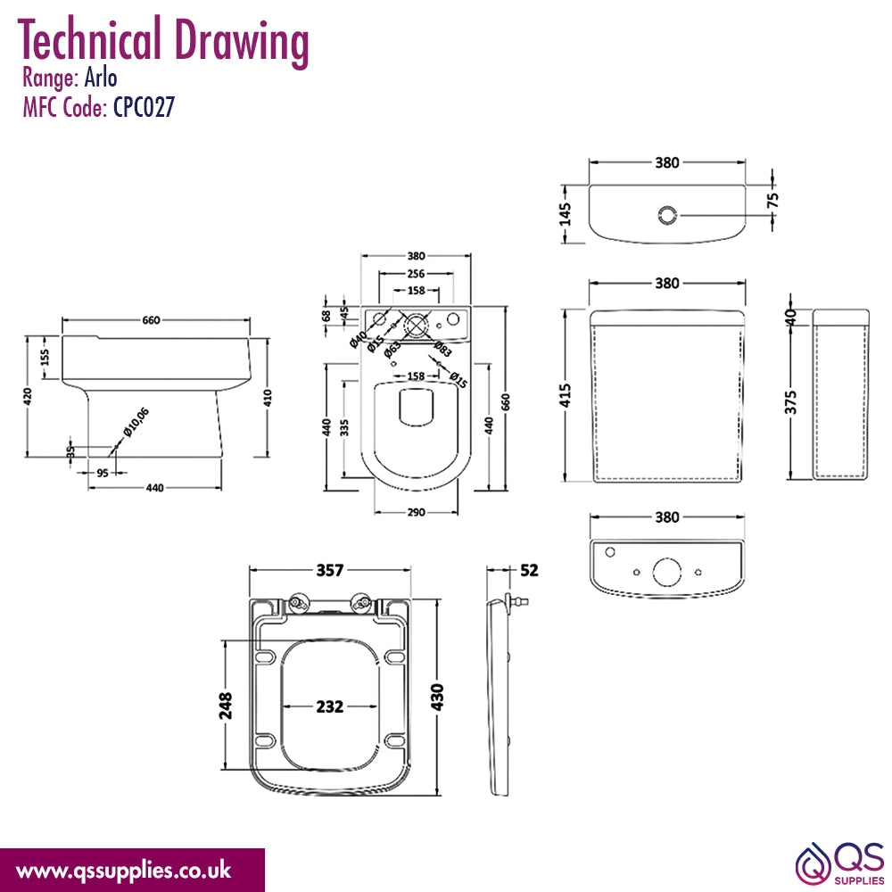 Hudson Reed Arlo Closed Coupled WC Pan With Cistern And Soft-Close Seat