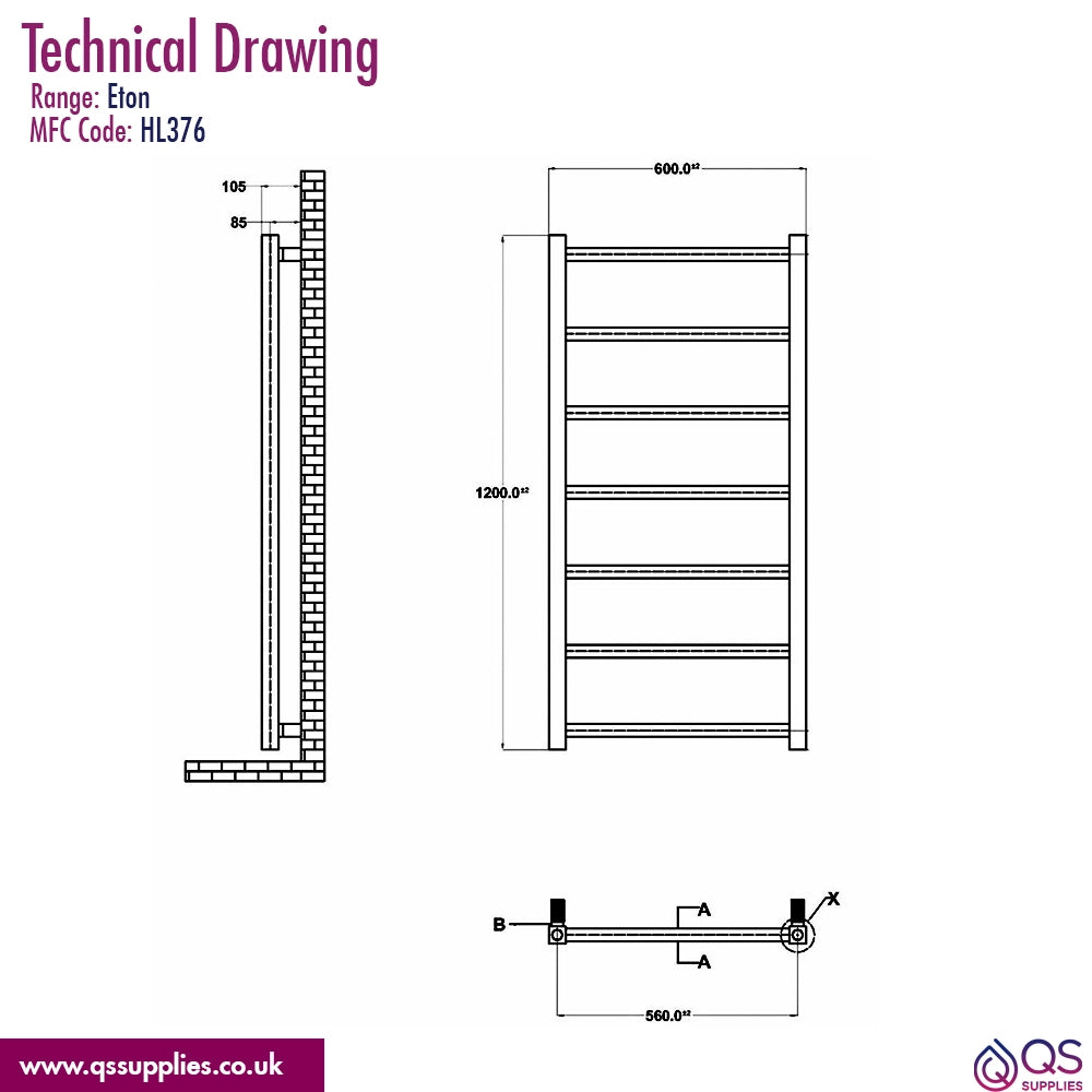 Hudson Reed Eton 1200mm High Cloakroom Designer Radiator