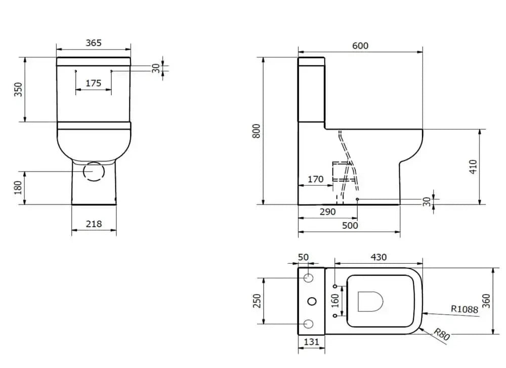 K-V 600 White Close To Wall Close Coupled WC Pan With Cistern