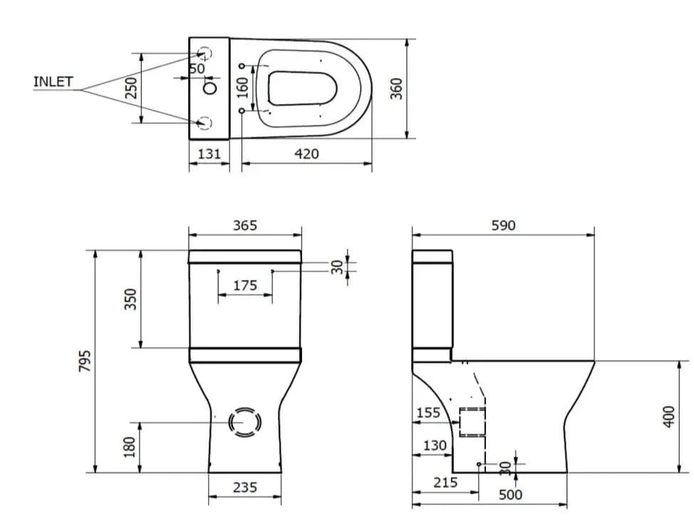 K-V Project Round White Close Coupled WC Pan With Cistern And Seat