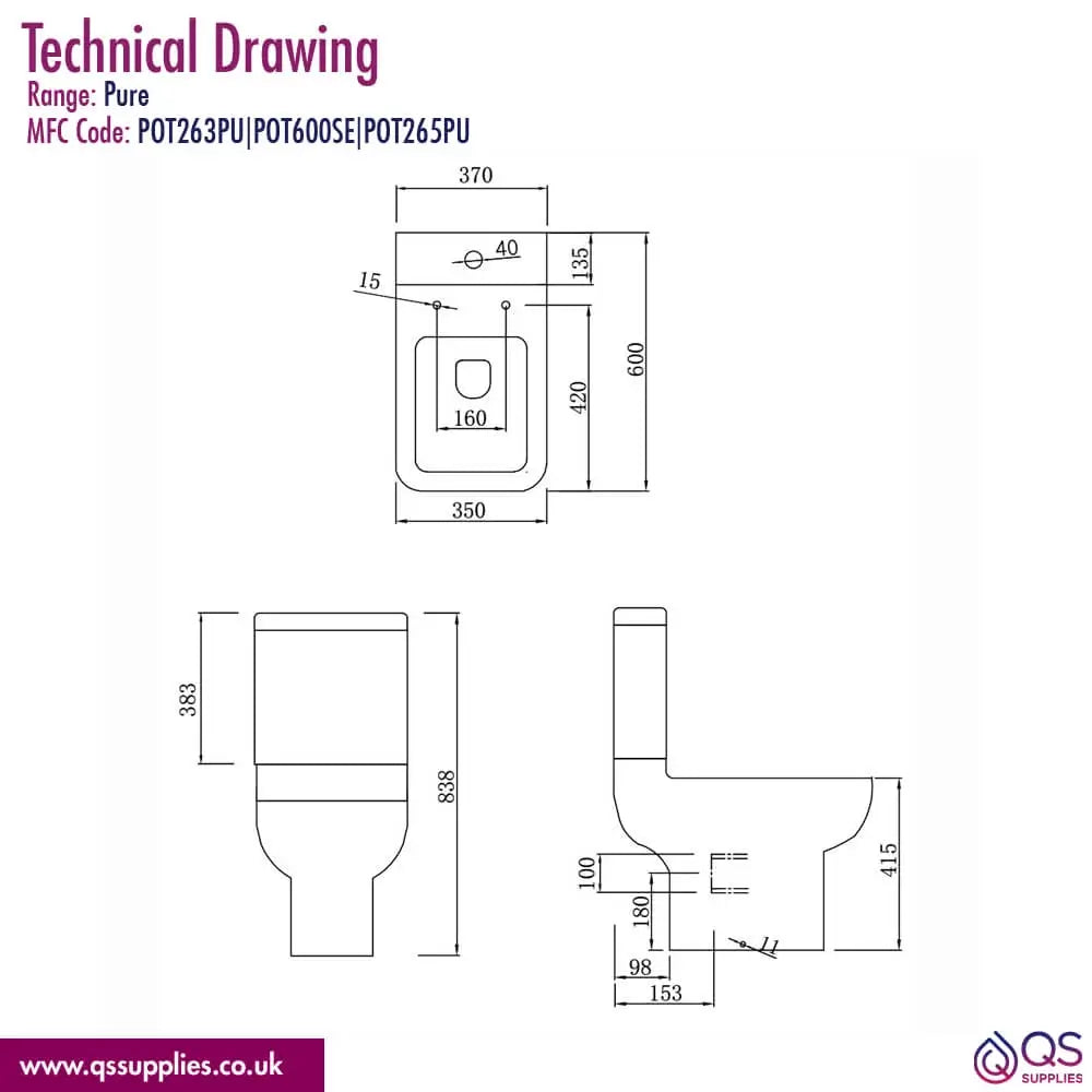 Kartell K-Vit Pure Close Coupled WC Pan With Cistern And Seat