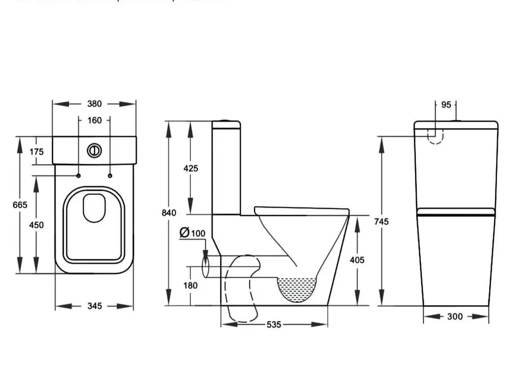 K-V Genoa Square Rimless Close Coupled WC Pan With Cistern And Seat