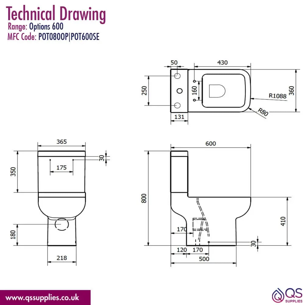 Kartell K-Vit Options 600 Closed Coupled WC Pan With Cistern