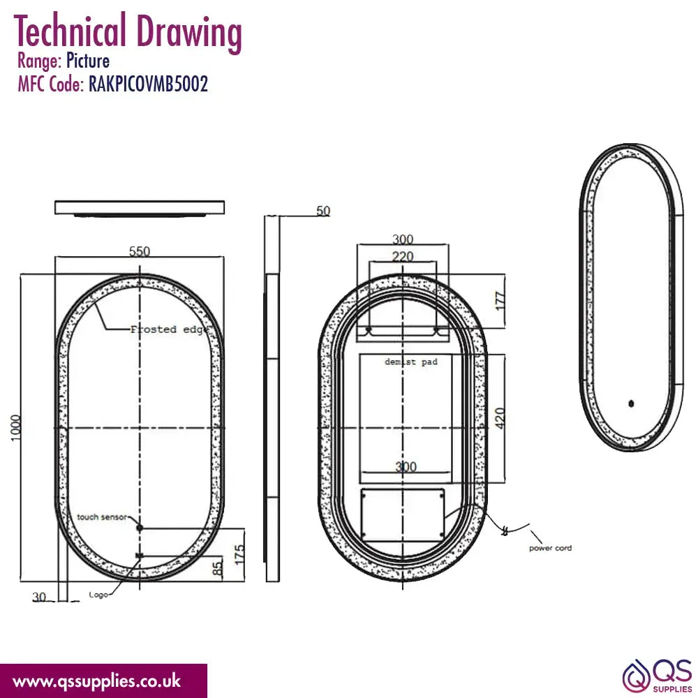Rak Picture LED Illuminated Oval Mirror With Demister Pad