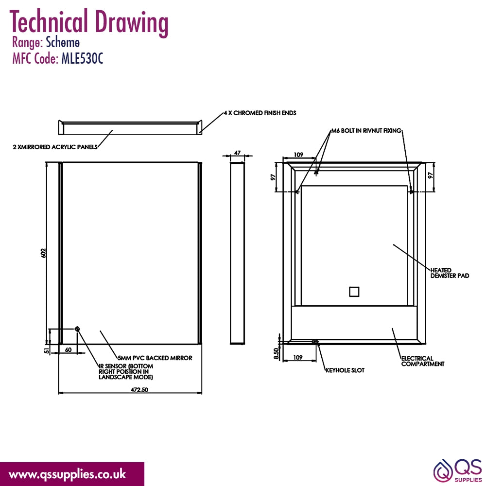 Roper Rhodes Scheme LED Illuminated Mirror With Demister Pad