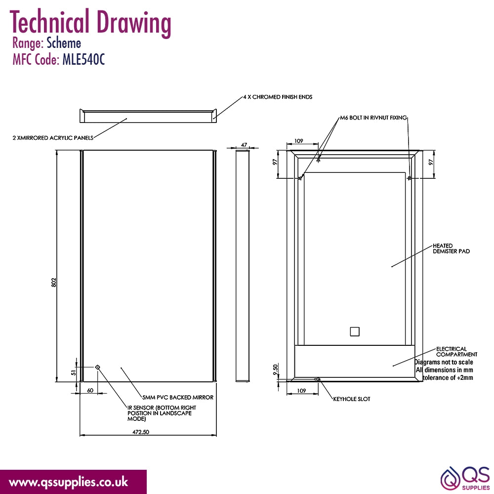 Roper Rhodes Scheme LED Illuminated Mirror With Demister Pad