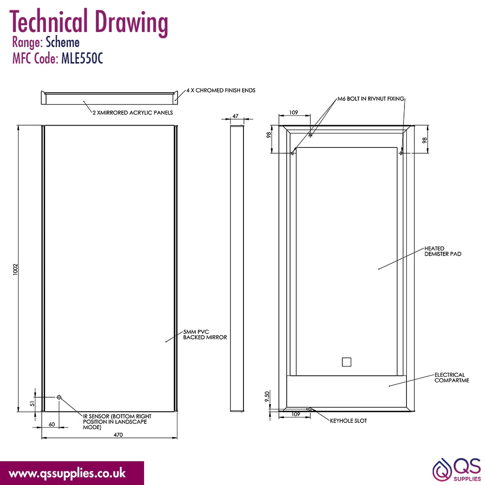 Roper Rhodes Scheme LED Illuminated Mirror With Demister Pad