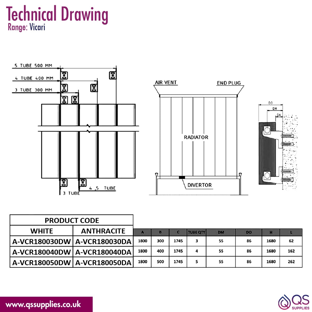 Reina Vicari 1800mm High Double Vertical Aluminium Radiator