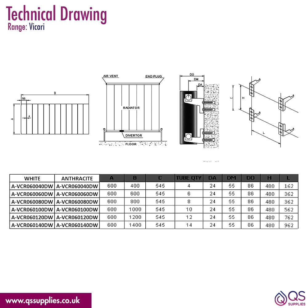 Reina Vicari 600mm High Double Panel Aluminium Radiator