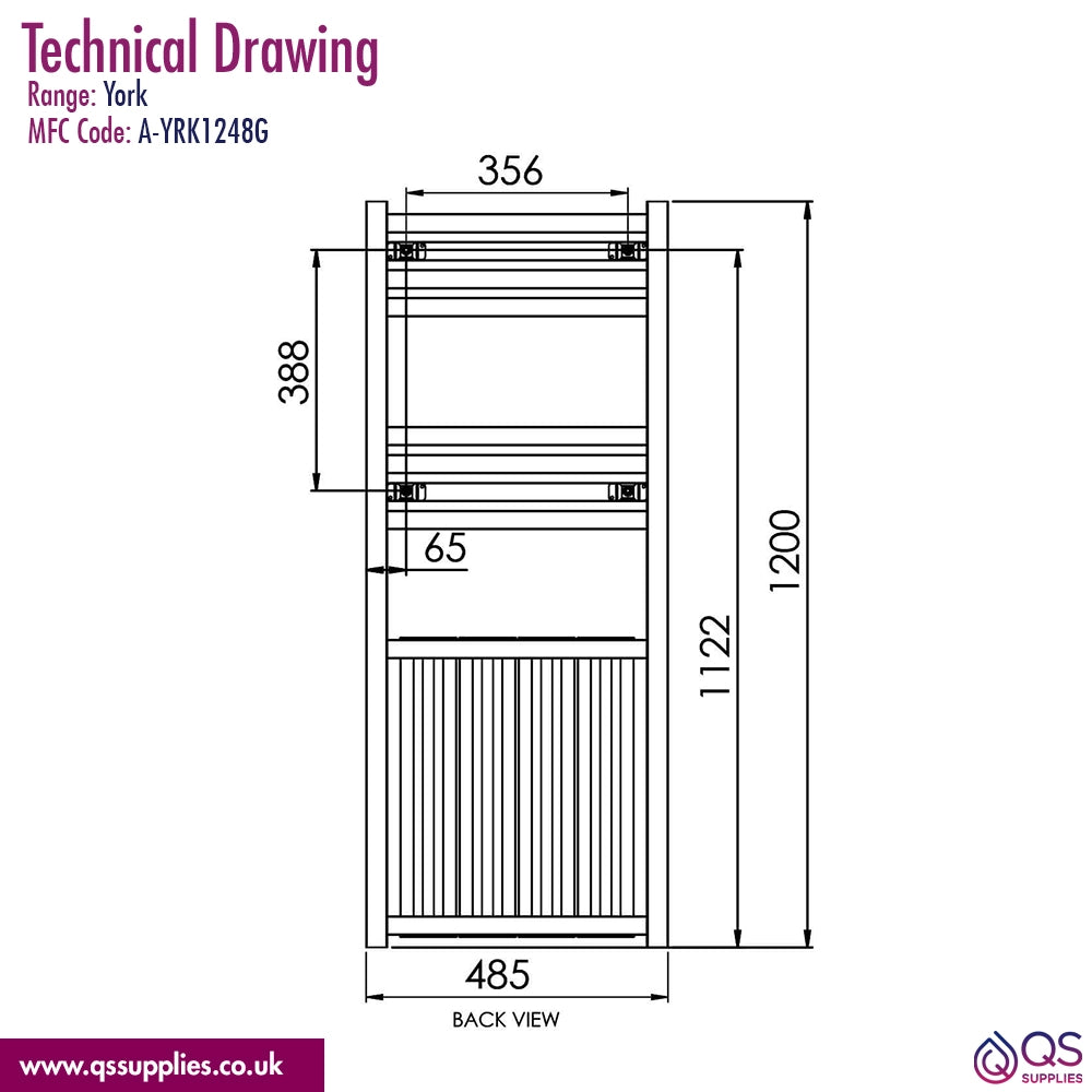 Reina York 485 x 1200mm Aluminium Designer Radiator
