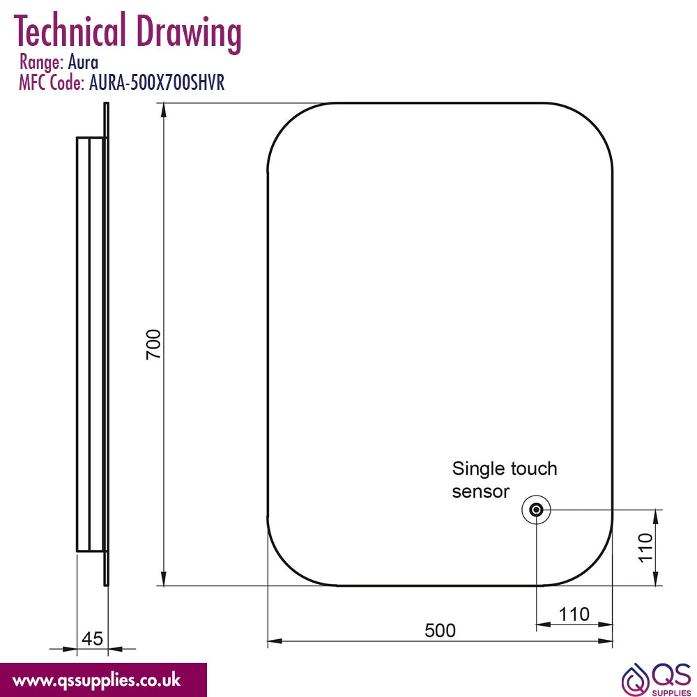 Joseph Miles Aura LED Mirror With Demister Pad And Shaver Socket
