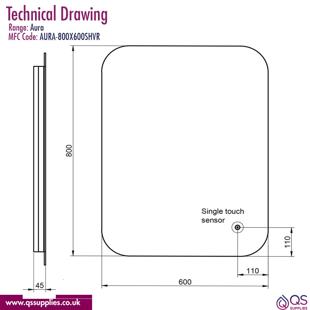 Joseph Miles Aura LED Mirror With Demister Pad And Shaver Socket