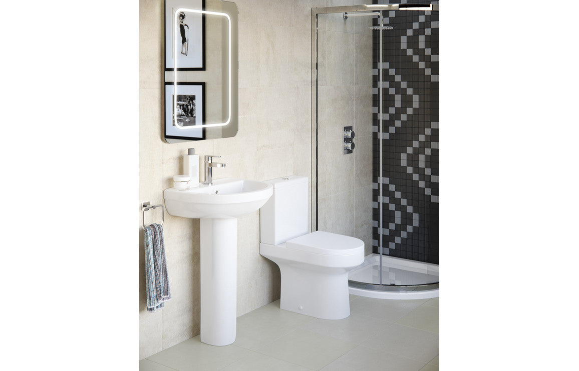 Laurus Rimless Close Coupled Open Back Comfort Height WC & Soft Close Seat
