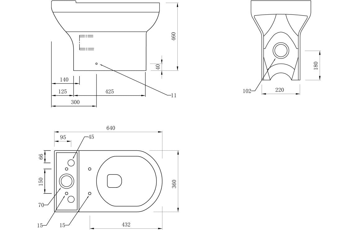 Laurus Rimless Close Coupled Open Back Comfort Height WC & Soft Close Seat