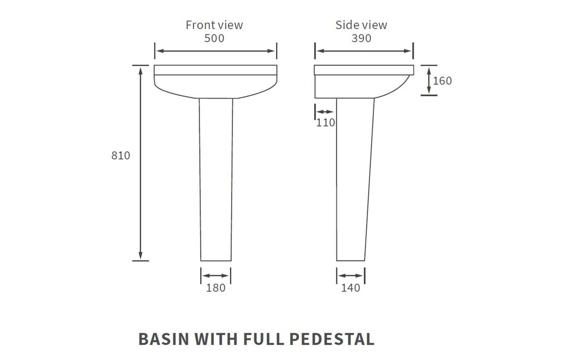 Laurus 500x390mm 1TH Basin & Full Pedestal