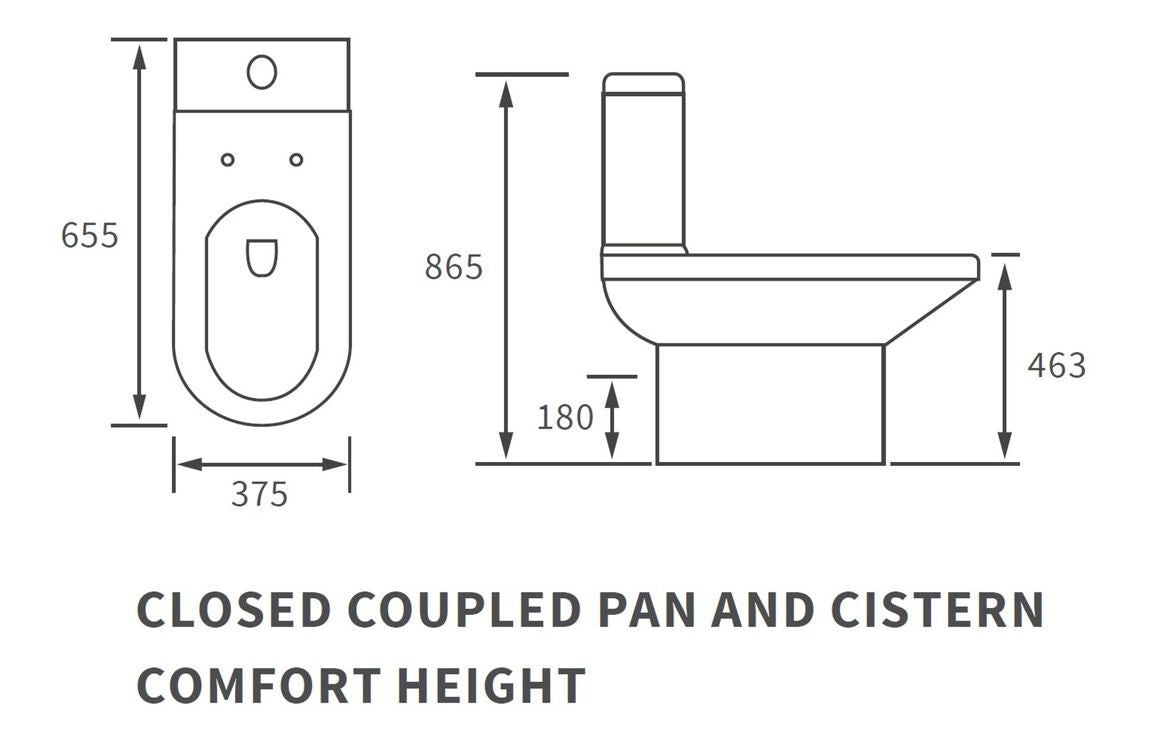 Laurus Rimless Close Coupled Open Back Comfort Height WC & Soft Close Seat