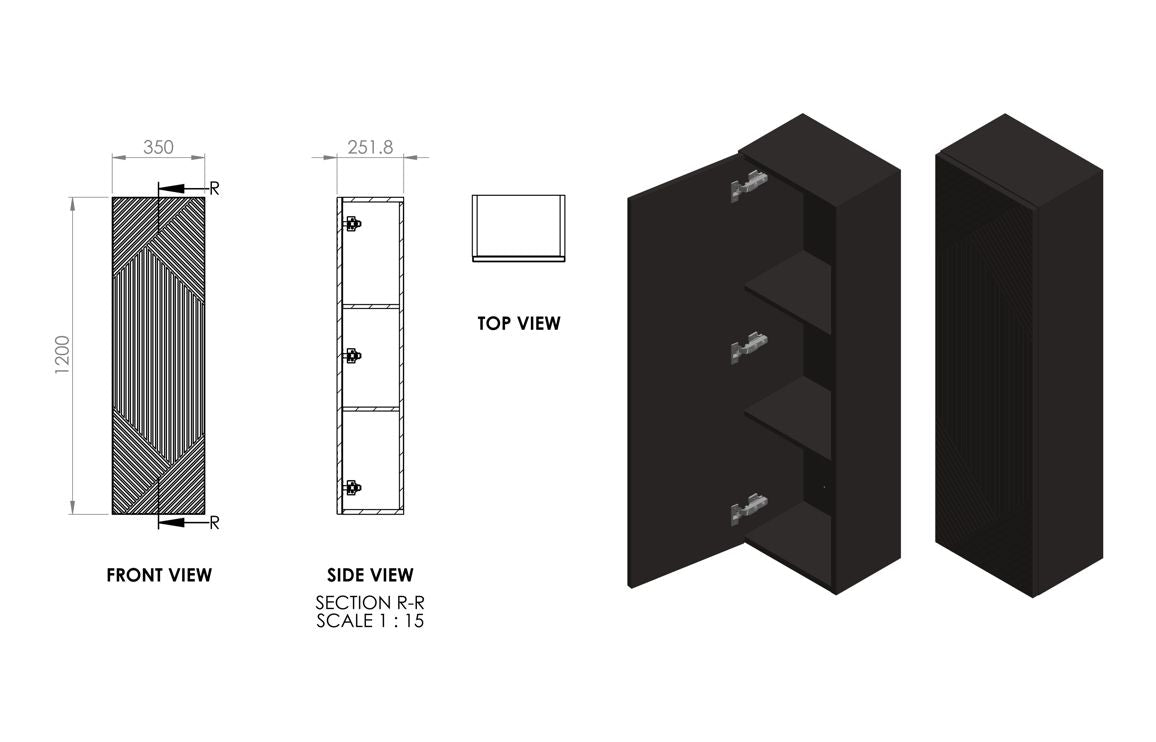 Linear 350mm Wall Hung 1 Door Tall Unit - Matt Oat