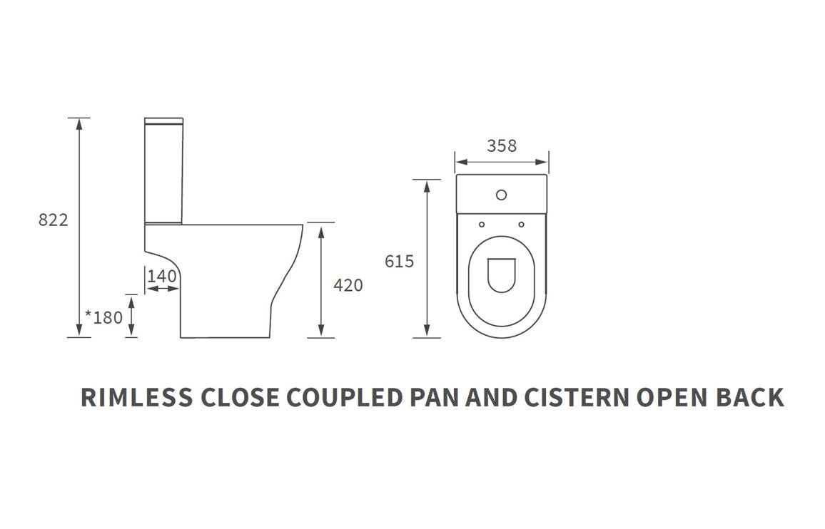 Lily Rimless Short Projection Close Coupled Open Back WC & Soft Close Seat