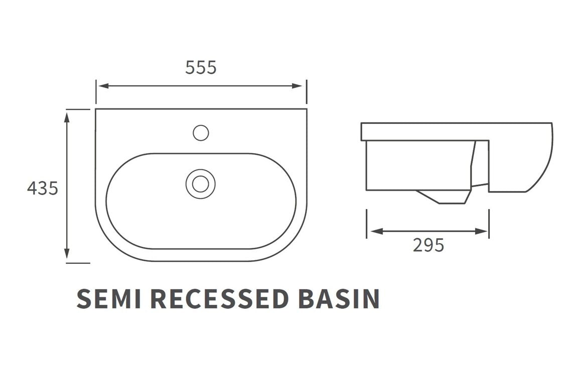 Lily 555x435mm 1TH Semi Recessed Basin
