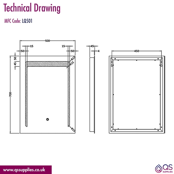 Hudson Reed 500 x 700mm Touch Sensor Illuminated LED Mirror