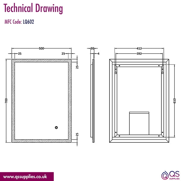 Hudson Reed 500 x 700mm Ambient LED Illuminated Touch Sensor Mirror