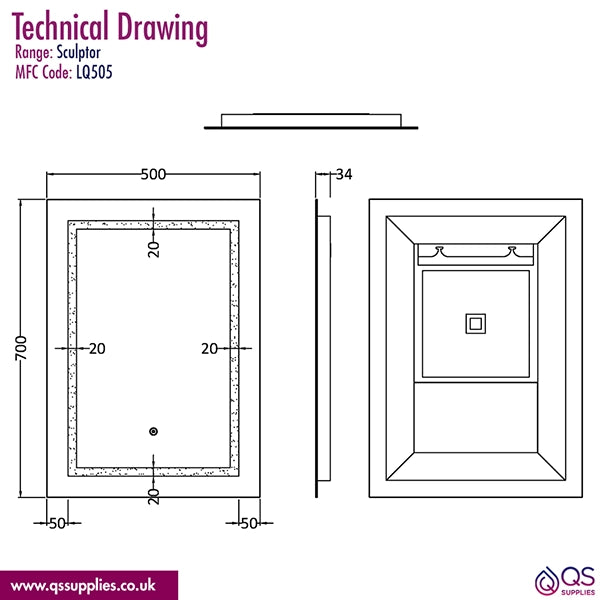 Hudson Reed Sculptor 500 x 700mm Illuminated LED Touch Sensor Mirror