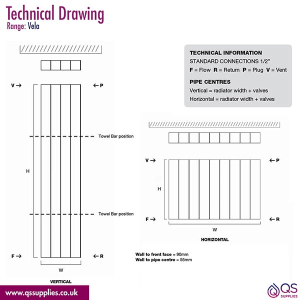 DQ Heating Vela 600mm High Horizontal Designer Radiator