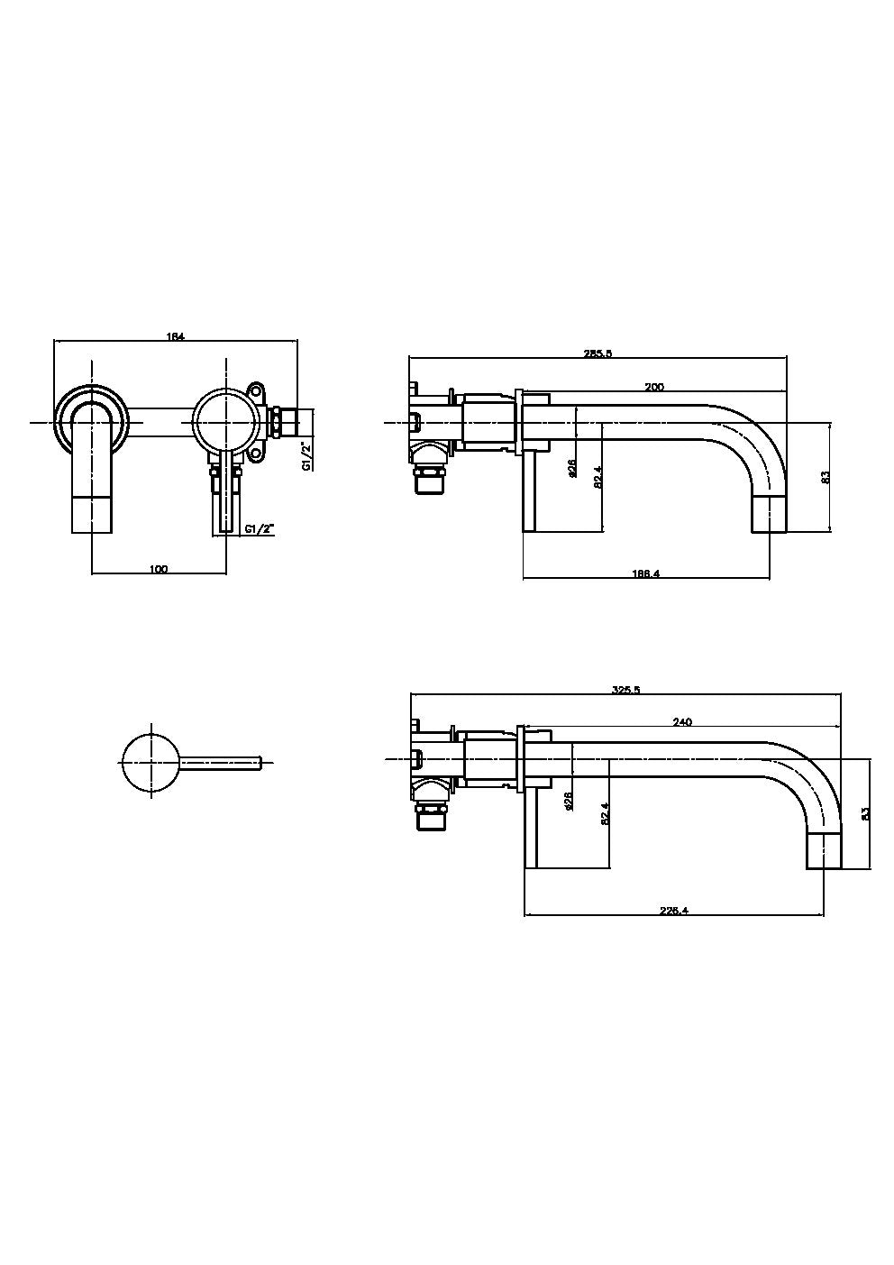 Cre Chrome Wall Mounted Basin / Bath Filler Tap