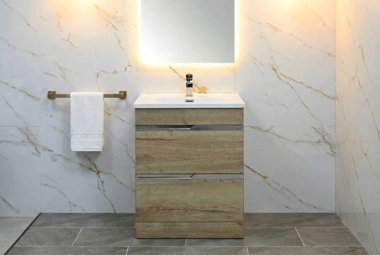 Novo 1175-60 600mm DTA HF OAK 2-Drraw Floor-standing Vanity & Nano Glazed Ceramic Basin