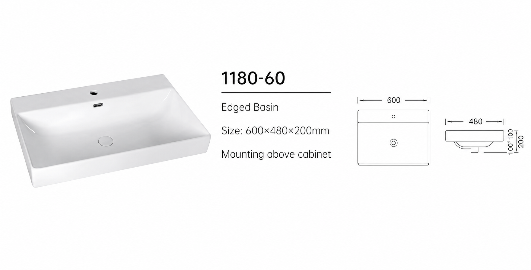 Novo 1180-60 600mm 2-Door Floorstanding Vanity unit with Nano Glazed Ceramic Basin