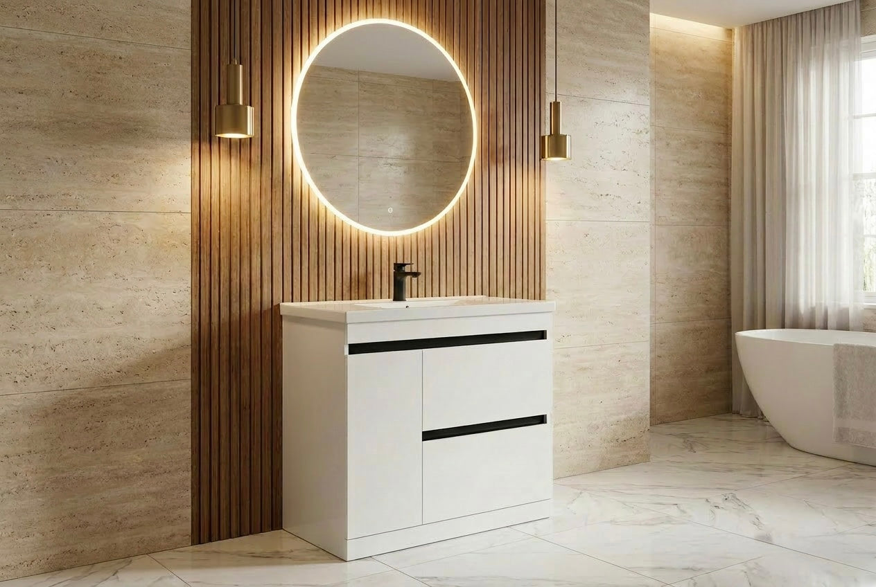 1000 Frame Floorstanding 2-Draw with Single Door Handleless Vanity unit with Ceramic Basin