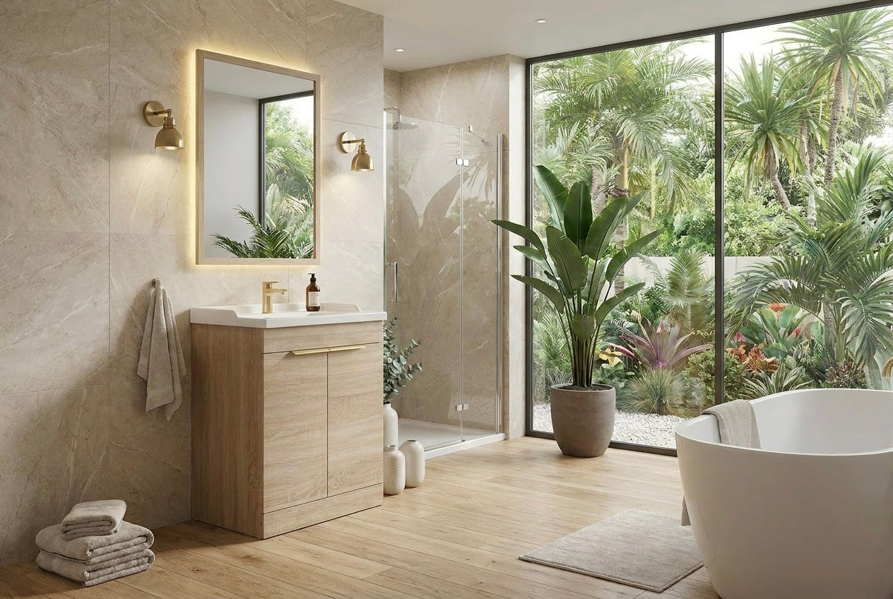 F60 600mm 2-Door Floor standing Bathroom Vanity unit with Nano Glazed Ceramic Basin