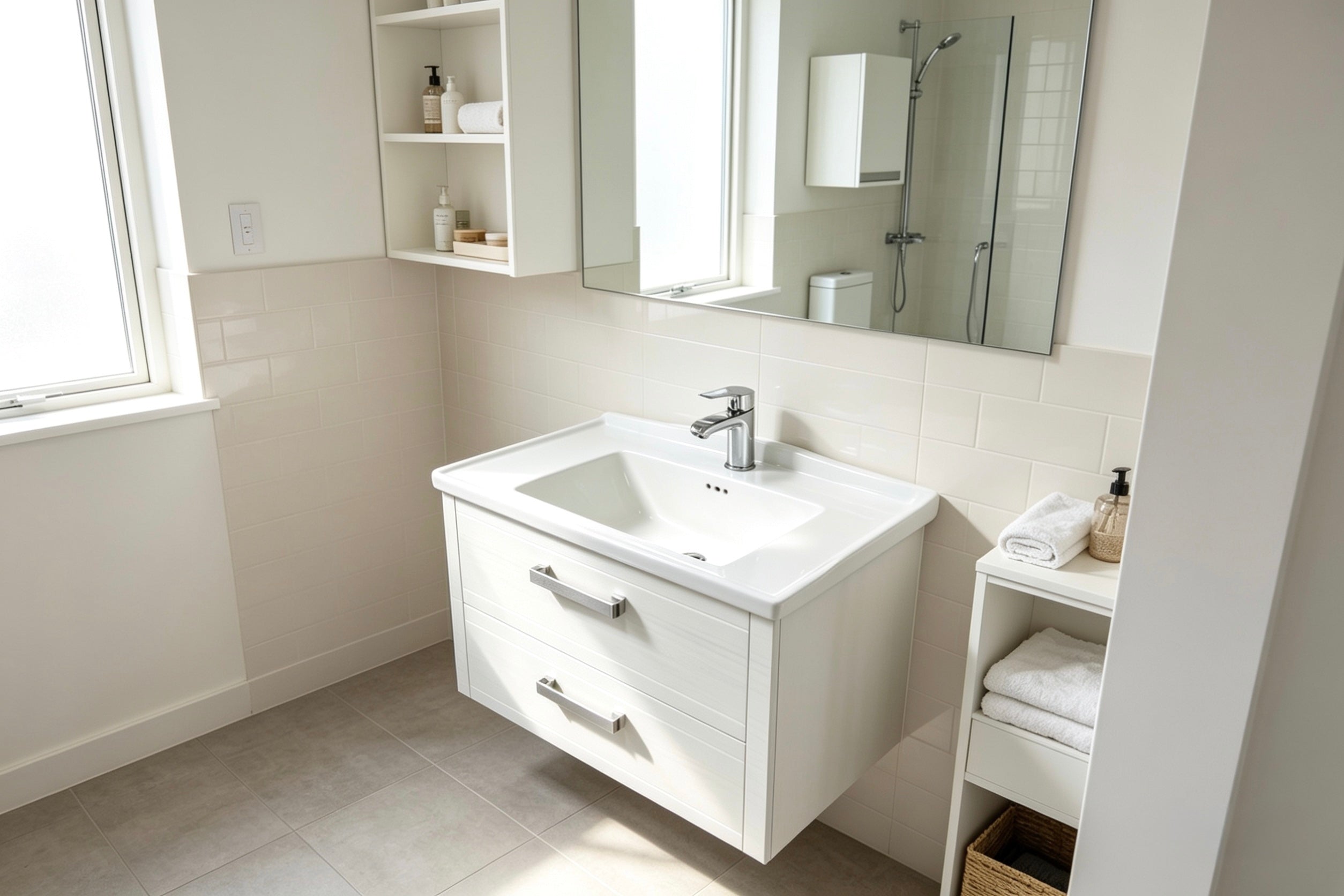 Kapdokia 800mm White Regato 2-Draw Wallhung Bathroom Vanity Unit with Nano Glazed Ceramic Basin