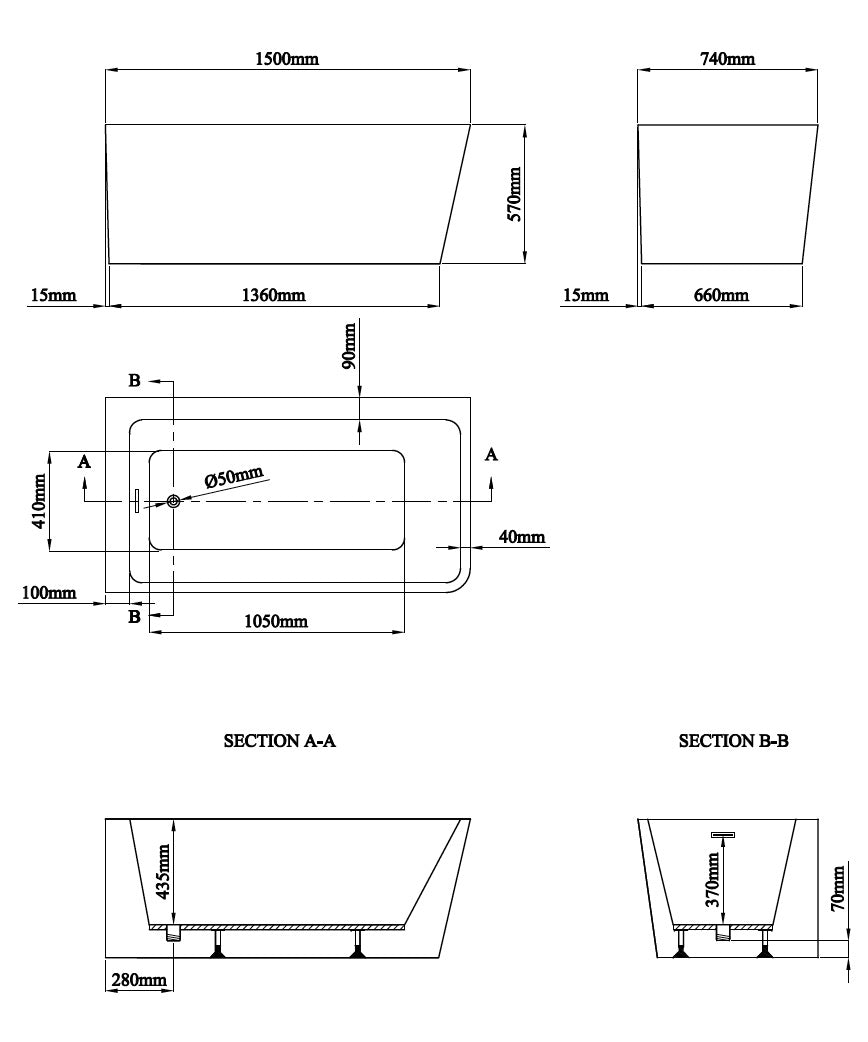 Novo Profile Corner freestanding Designer Bath Left Hand