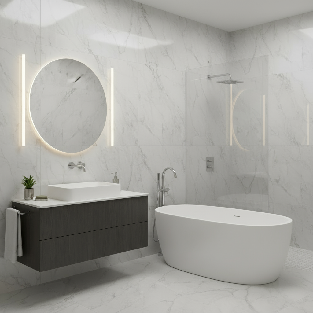 Shower Wall Panel 1200 Light Grey Marble