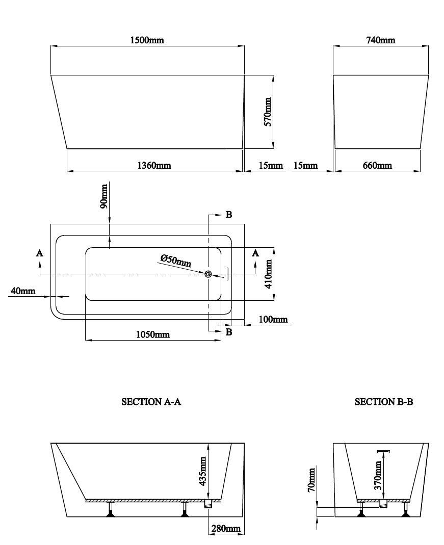 Novo Profile Corner freestanding Designer Bath Right Hand