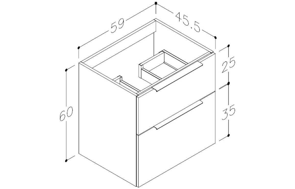 NEST 610mm Wall Hung 2 Drawer Basin Unit & Basin - Matt White