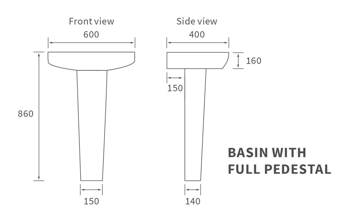 Tilia 600x400mm 1TH Basin & Full Pedestal