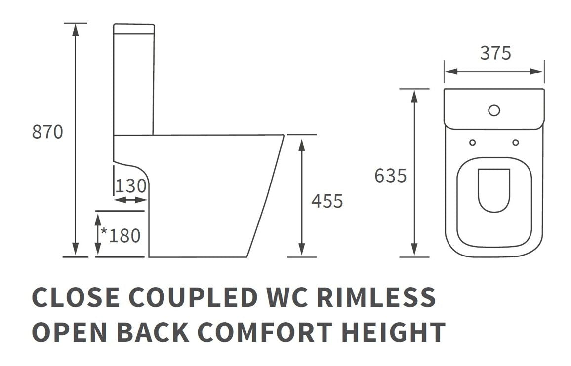 Tilia Rimless Close Coupled Open Back Comfort Height WC & Soft Close Seat