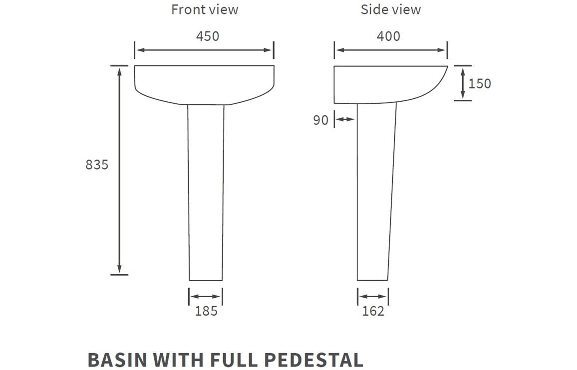 Tuscany 450x400mm 1TH Basin & Full Pedestal